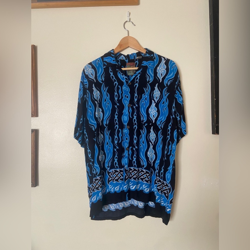 Y2K Blue Flames Button Down - Small
